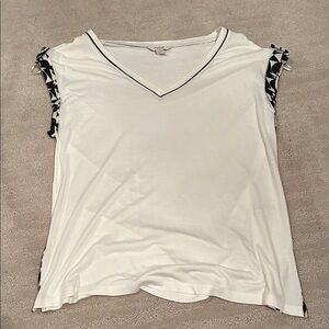 River Island White V-Neck Blouse with Black Trim